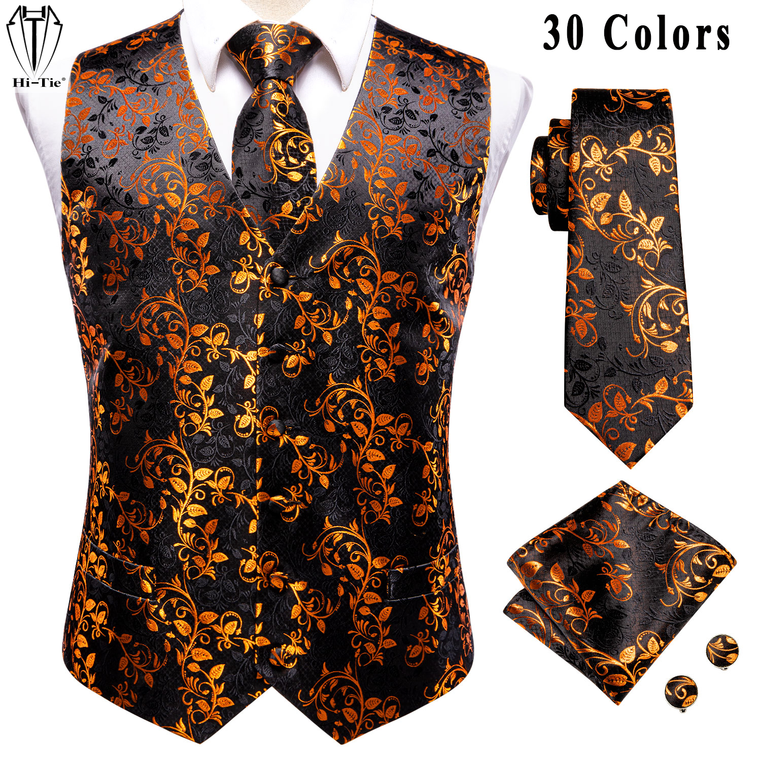 Silk Tie Striped - Hi-Tie Silk Mens Vests Sleeveless Waist