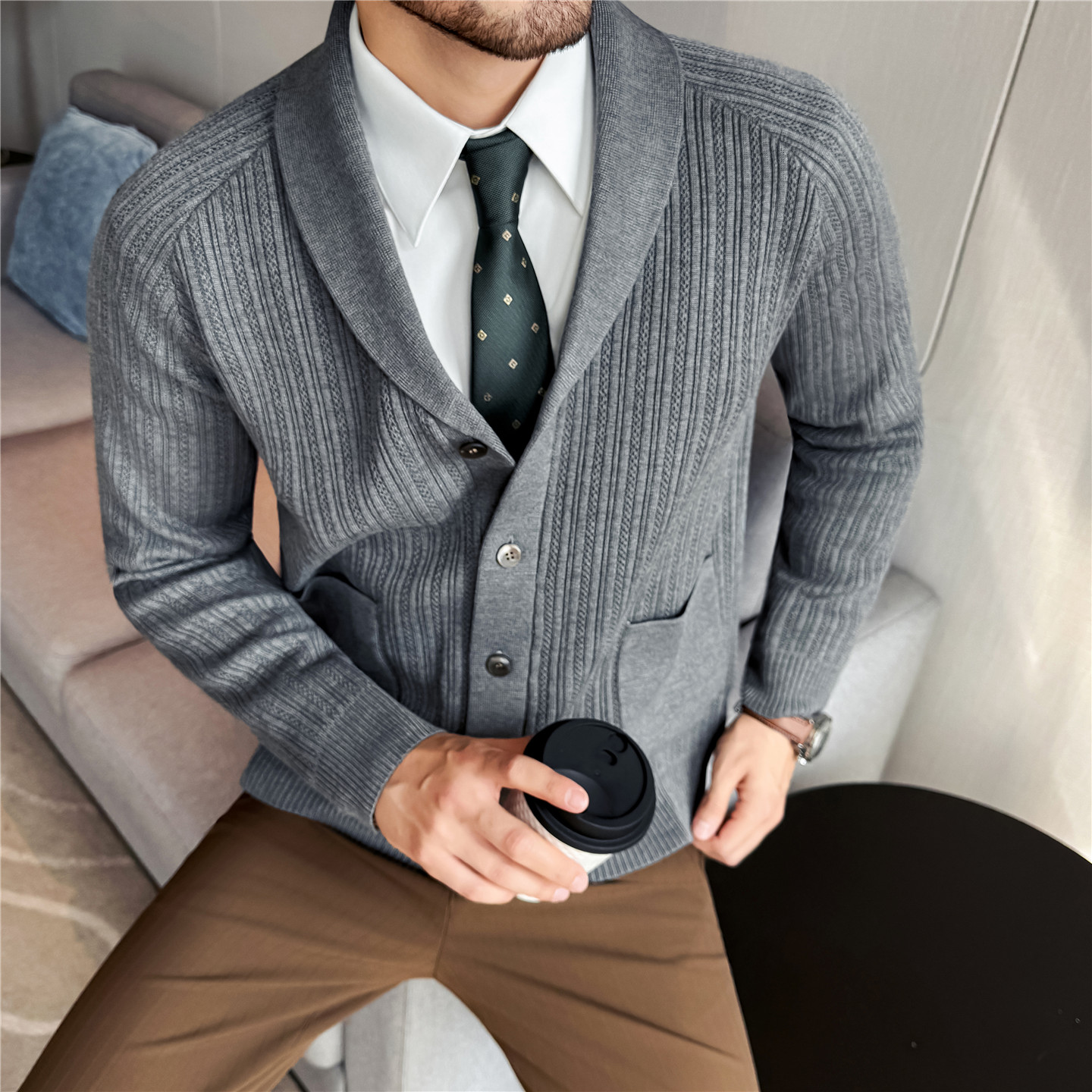 Men's Shawl Collar Knit Cardig - مراجعة Muffler Men Wool وسعره