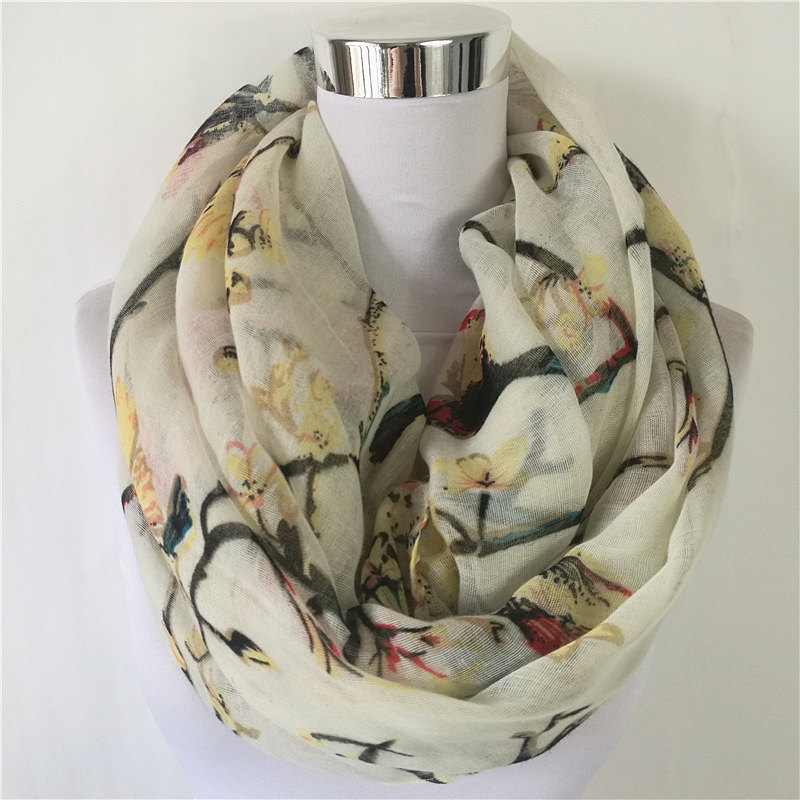 New Magpie Bird print Viscose  - مراجعة Infinity Scarf Knit وسعره