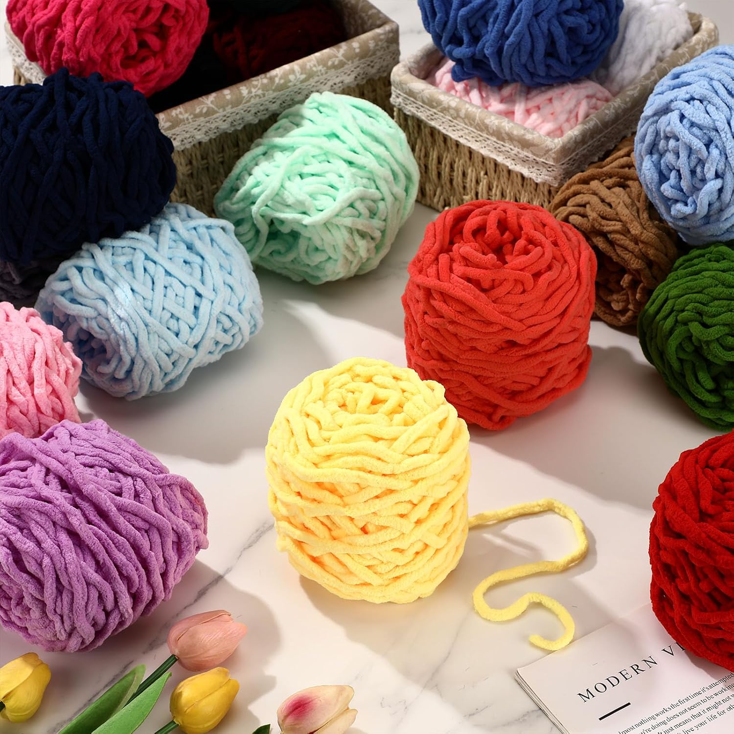3PCS 300g Chenille Knitting Ya - مراجعة Woven Scarf Blanket وسعره
