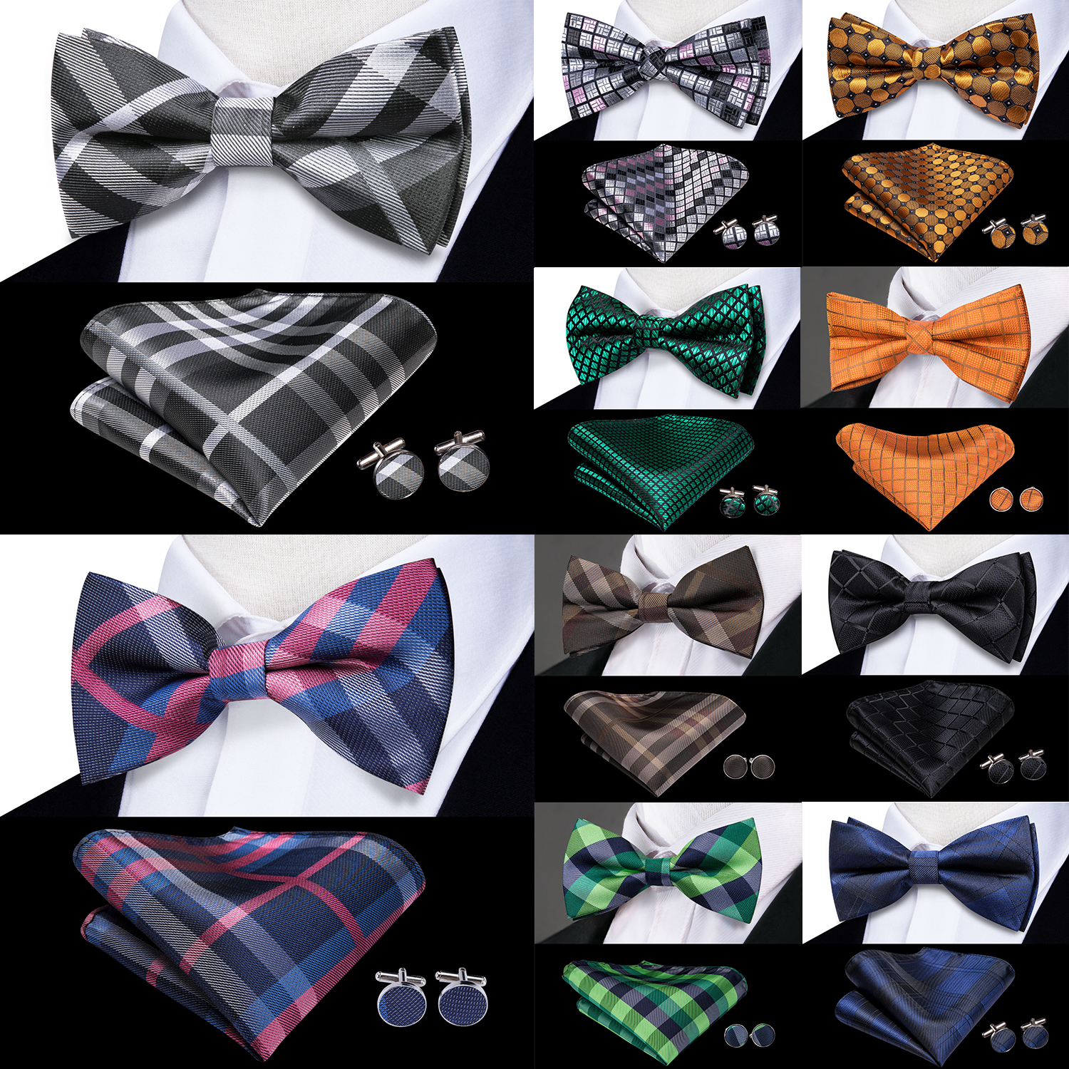 Hi-Tie Grey Plaid Jacquard Sil - مراجعة Bow Tie Pre Tied وسعره