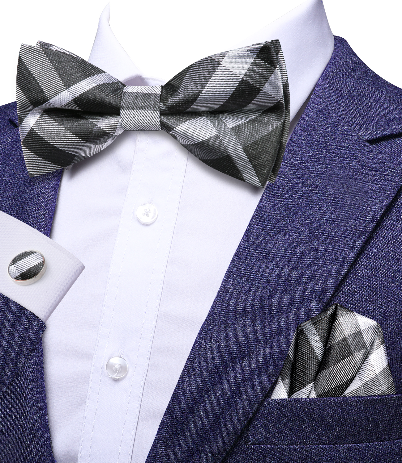 Hi-Tie Grey Plaid Jacquard Sil - مراجعة Bow Tie Pre Tied وسعره