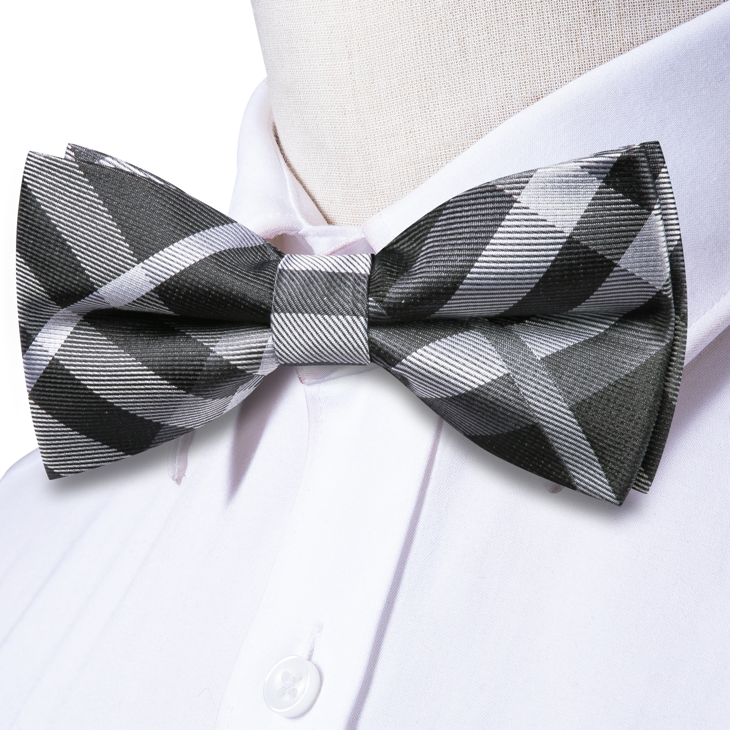 Hi-Tie Grey Plaid Jacquard Sil - مراجعة Bow Tie Pre Tied وسعره
