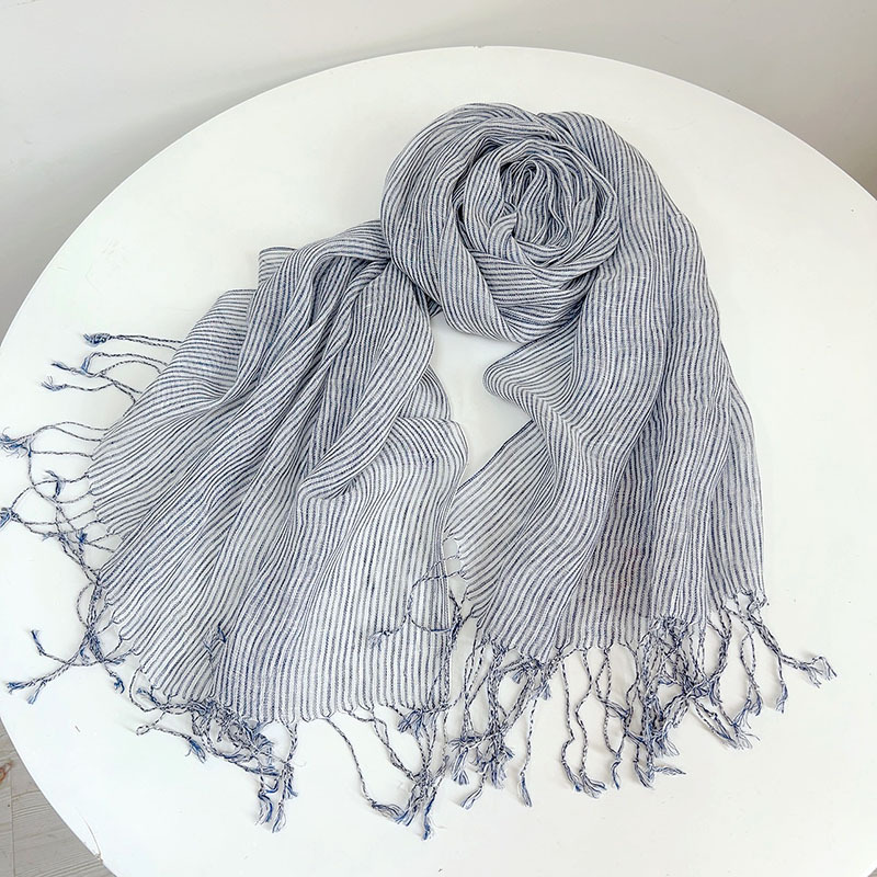 Retro Stripe 100% Linen scarf  - مراجعة Ascot Neck Scarf وسعره