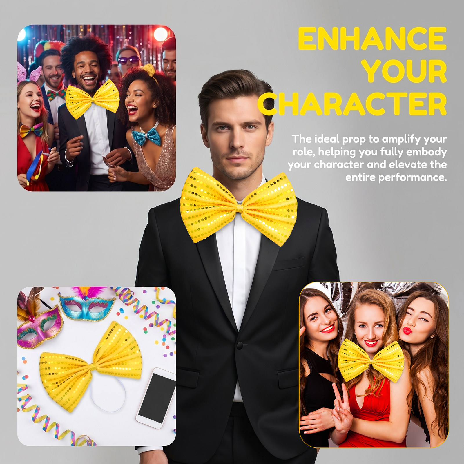 2Pcs Large Gold Sequin Bow Tie - مراجعة Bow Tie Pre Tied وسعره