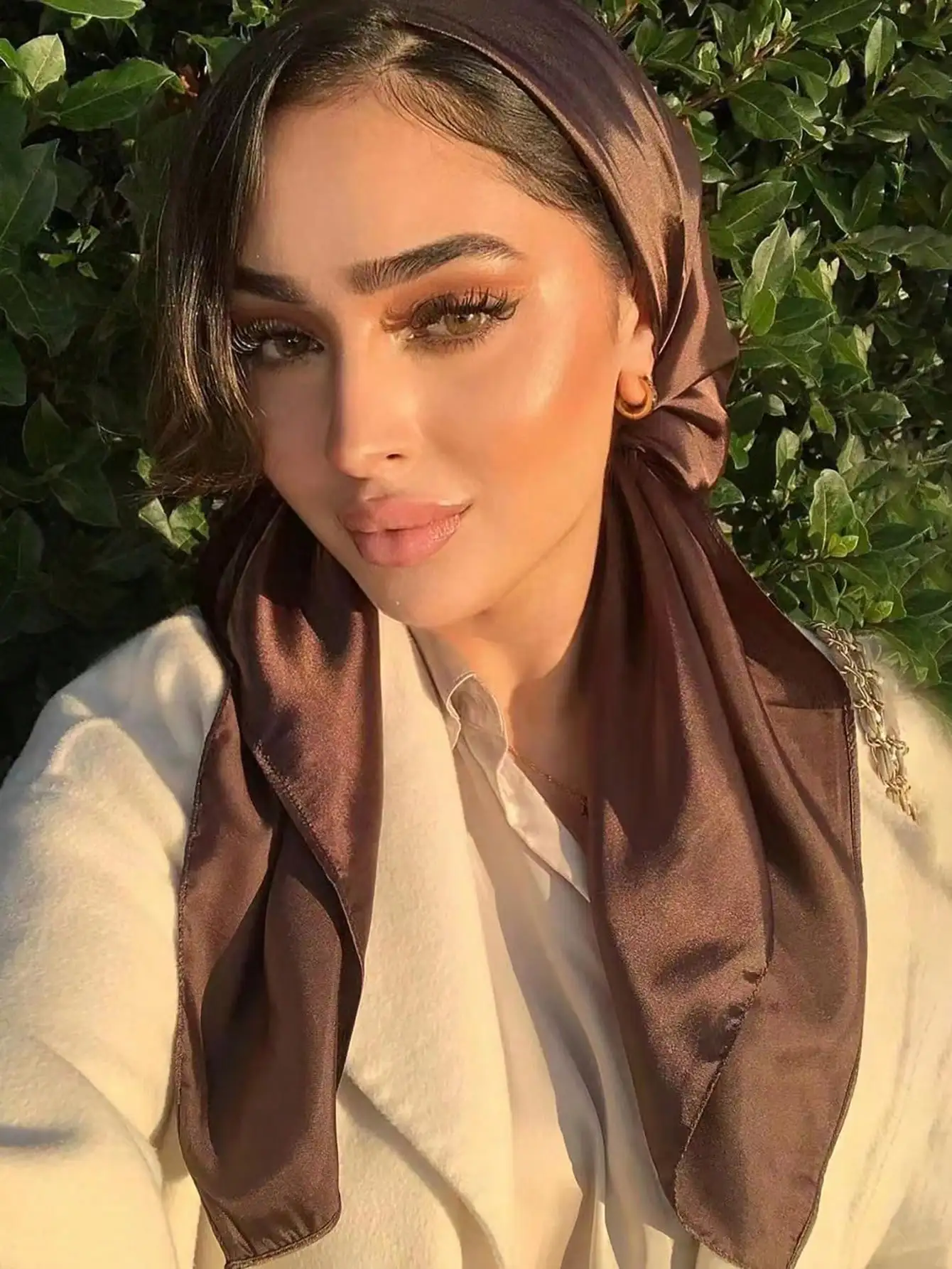 1pc Women White Silk Scarf, Ve - مراجعة Scarf Silk Square وسعره