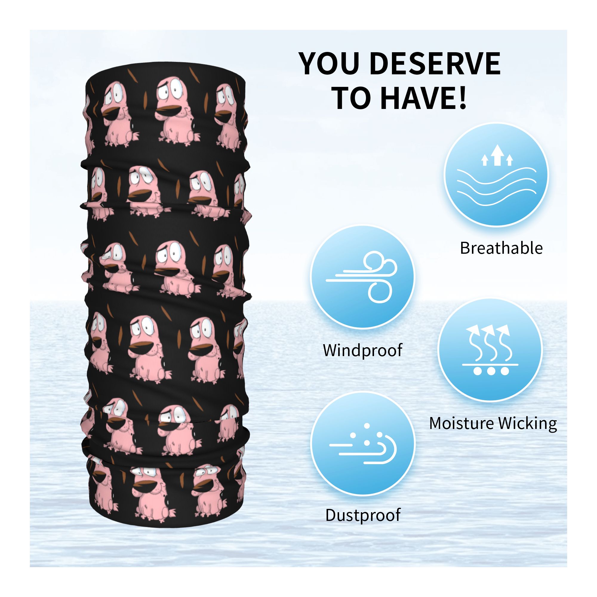 Custom Cartoon Courage Dog Win - مراجعة Neck Warmer Tube وسعره