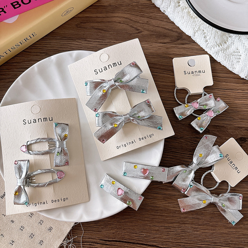 2pcs Diamond Bow Children's Ha - مراجعة Tie Clip Silver وسعره