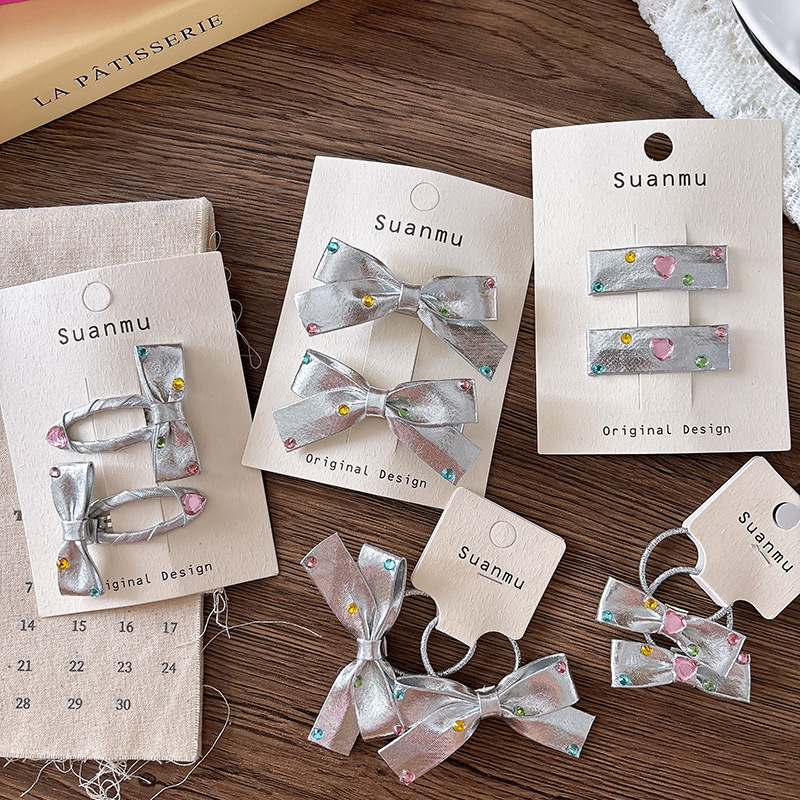 2pcs Diamond Bow Children's Ha - مراجعة Tie Clip Silver وسعره