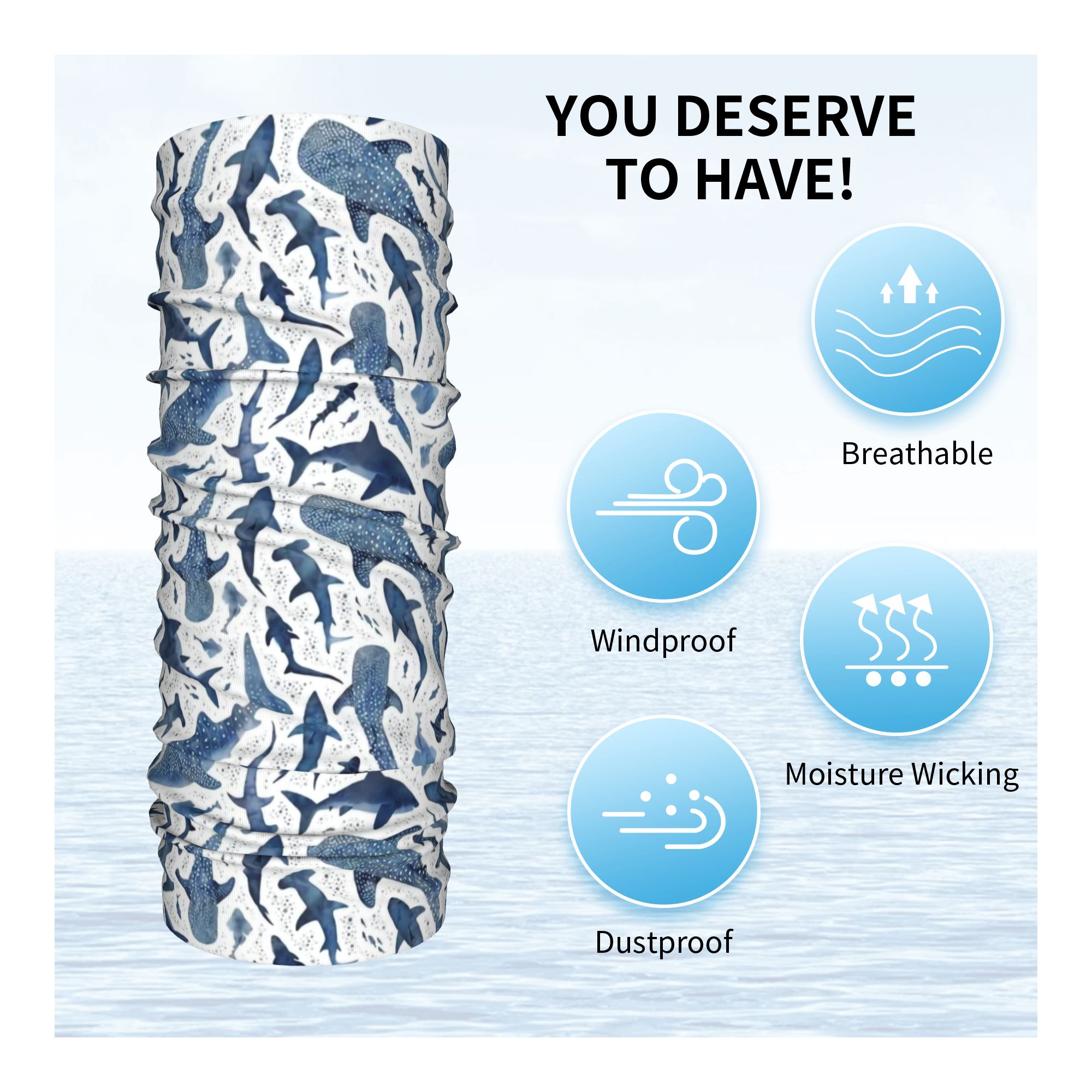 Custom Blue Watercolour Shark  - مراجعة Neck Warmer Tube وسعره