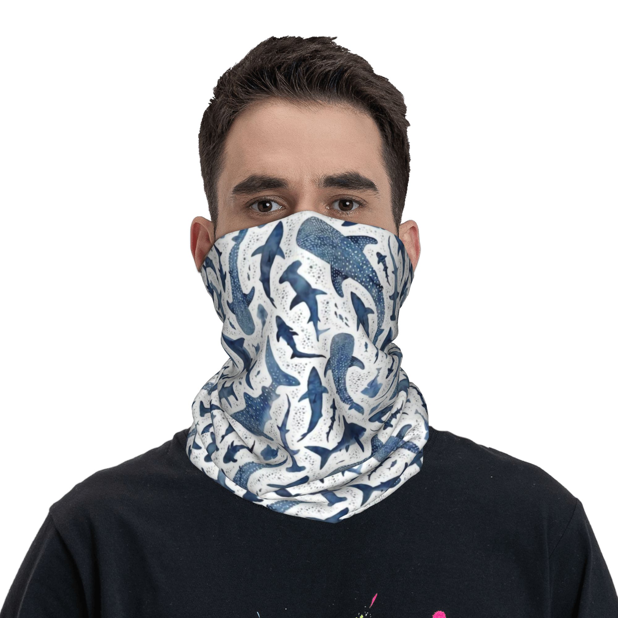 Custom Blue Watercolour Shark  - مراجعة Neck Warmer Tube وسعره