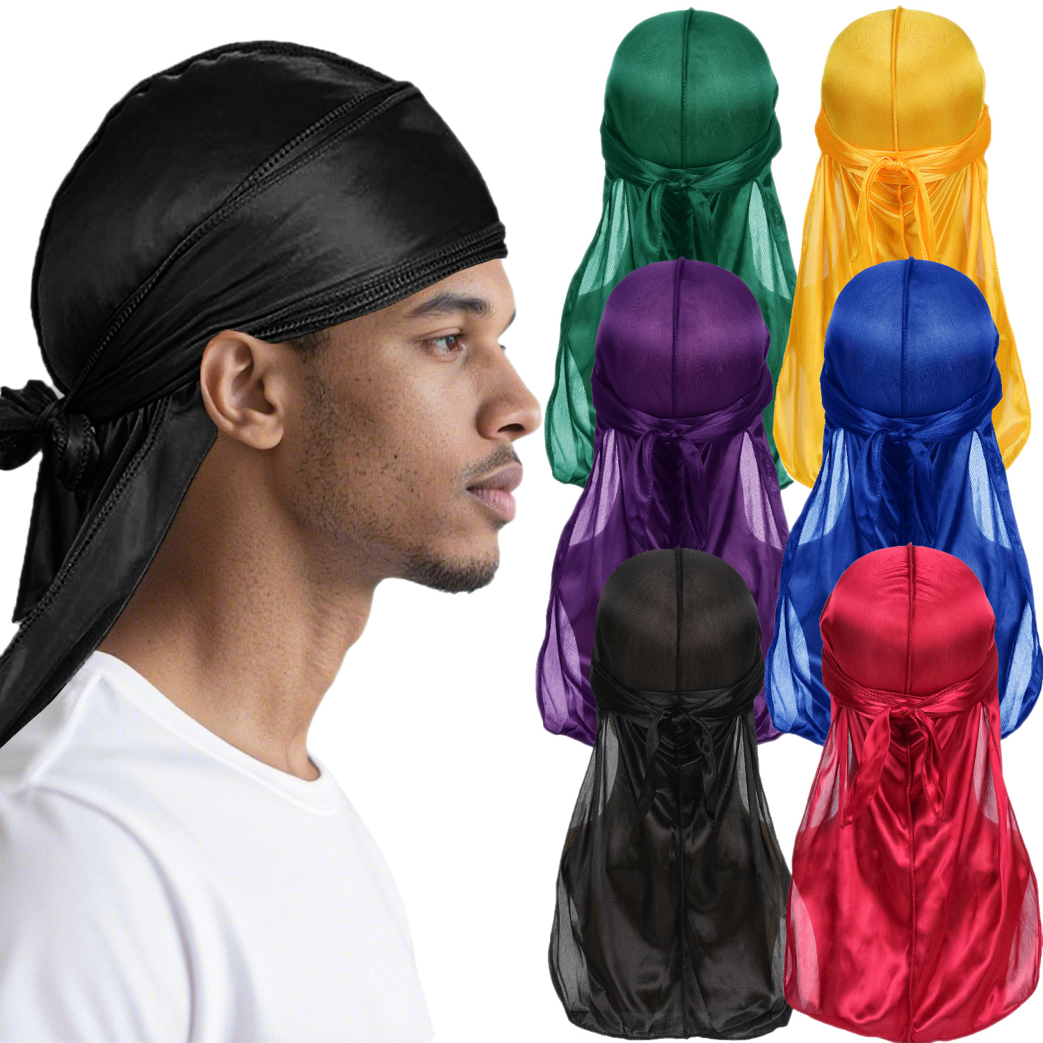 Men Satin Breathable Silky Dur - مراجعة Bandana Doo Rag وسعره