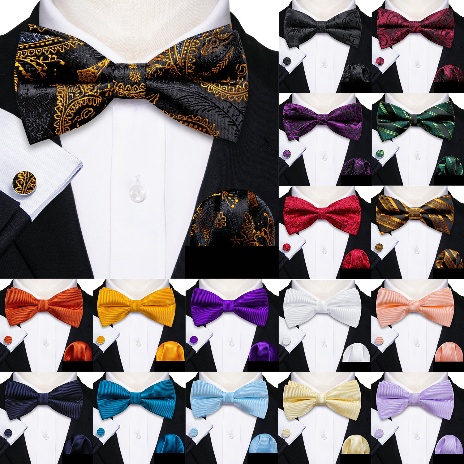 Barry.Wang Silk Mens Bow Tie B - مراجعة Bow Tie Pre Tied وسعره