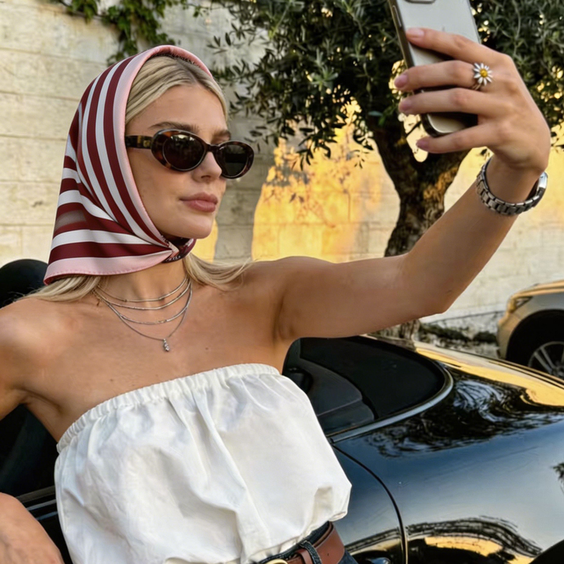 Satin Silk Geometric Stripe Pr - مراجعة Face Scarf Mask وسعره