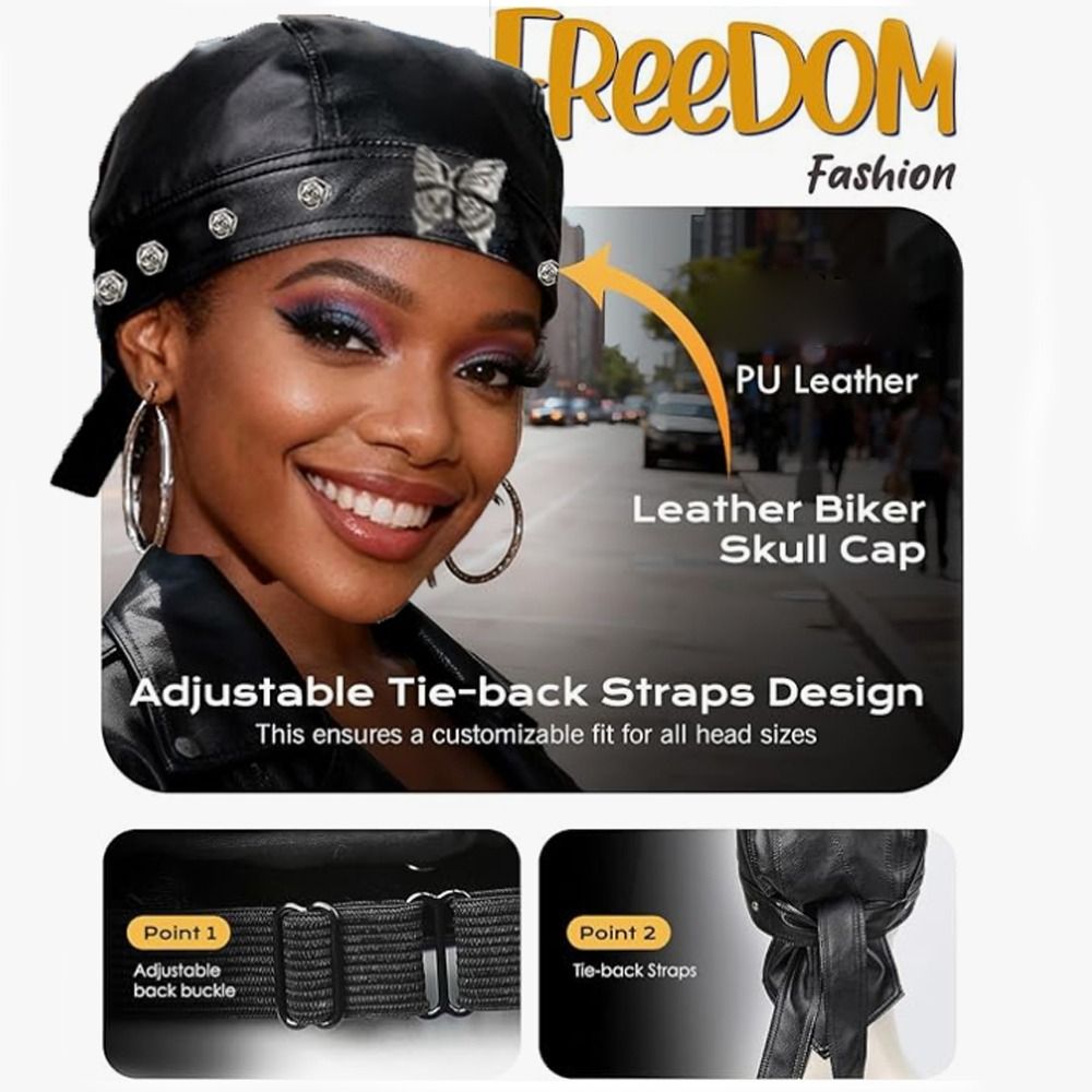 PU Leather Black Biker Cap Adj - مراجعة Bandana Doo Rag وسعره