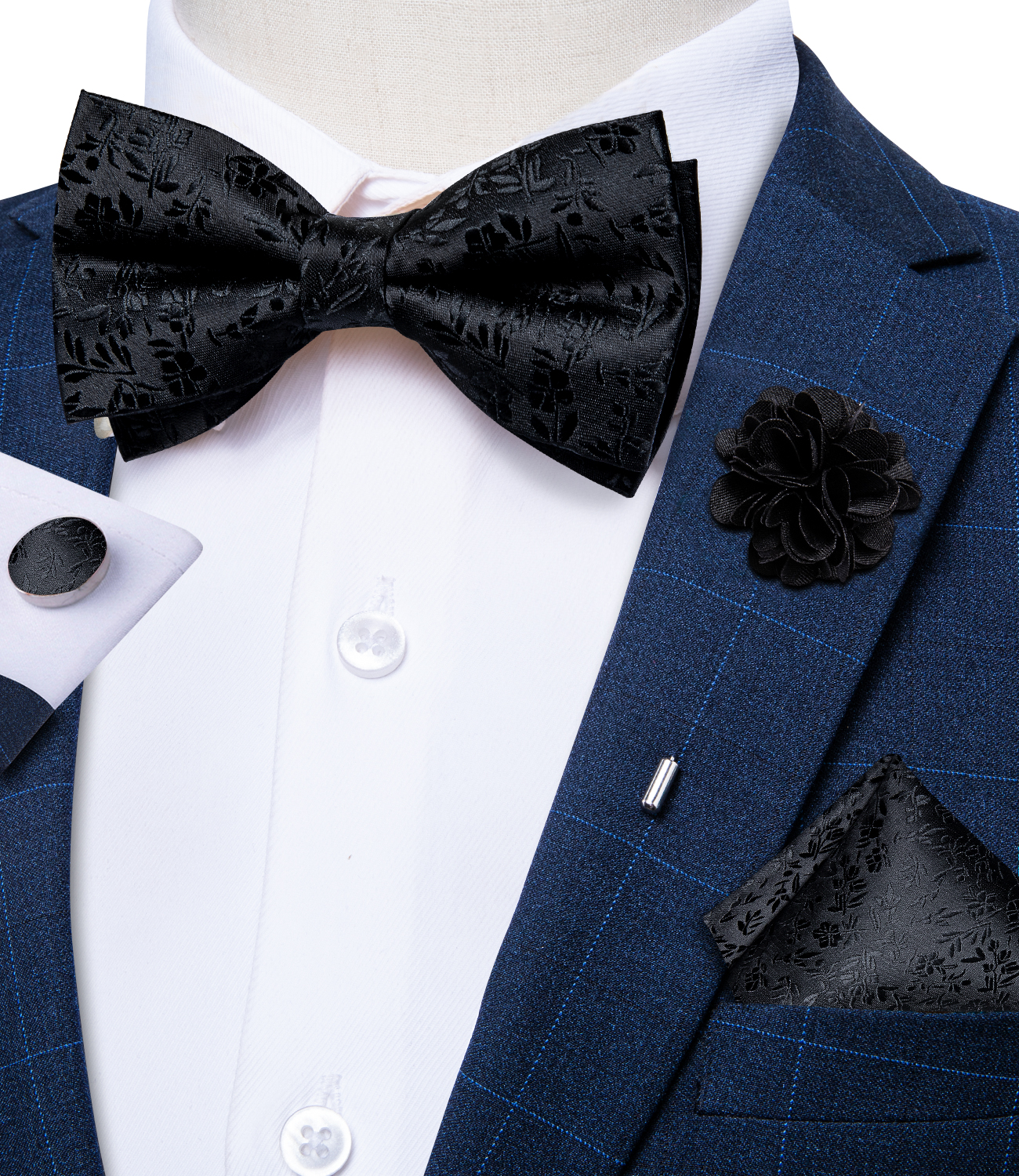 4Pcs Black Solid Floral Men's  - مراجعة Bow Tie Pre Tied وسعره