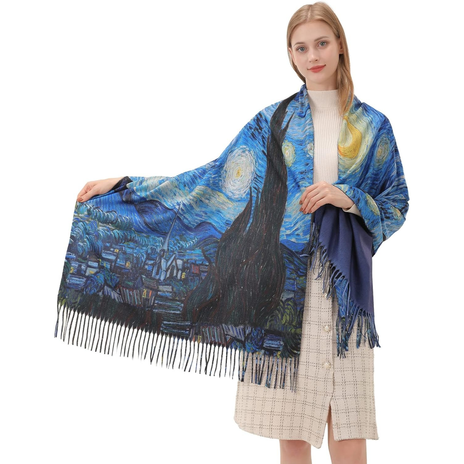 Star Sky Vintage Oil Painting  - مراجعة Pashmina Wrap Large وسعره