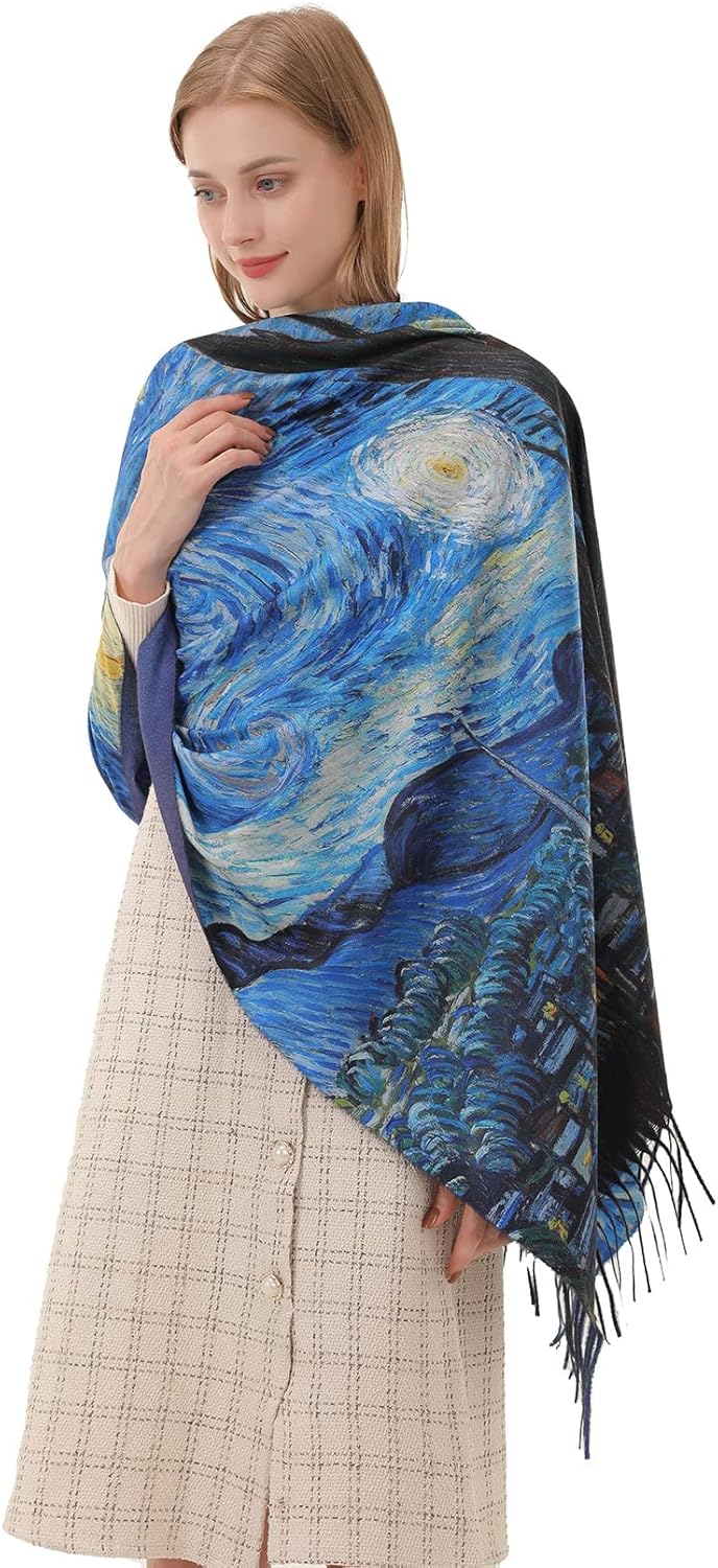 Star Sky Vintage Oil Painting  - مراجعة Pashmina Wrap Large وسعره