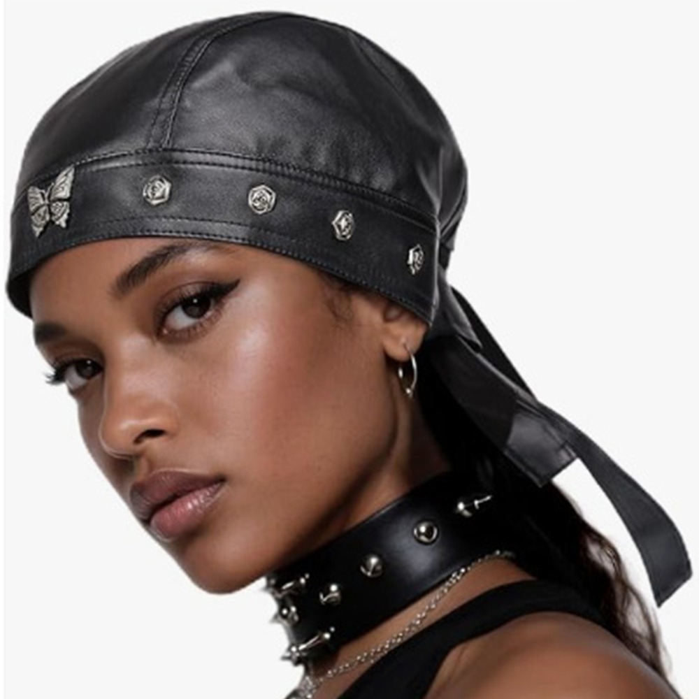New PU Leather Black Biker Cap - مراجعة Bandana Doo Rag وسعره
