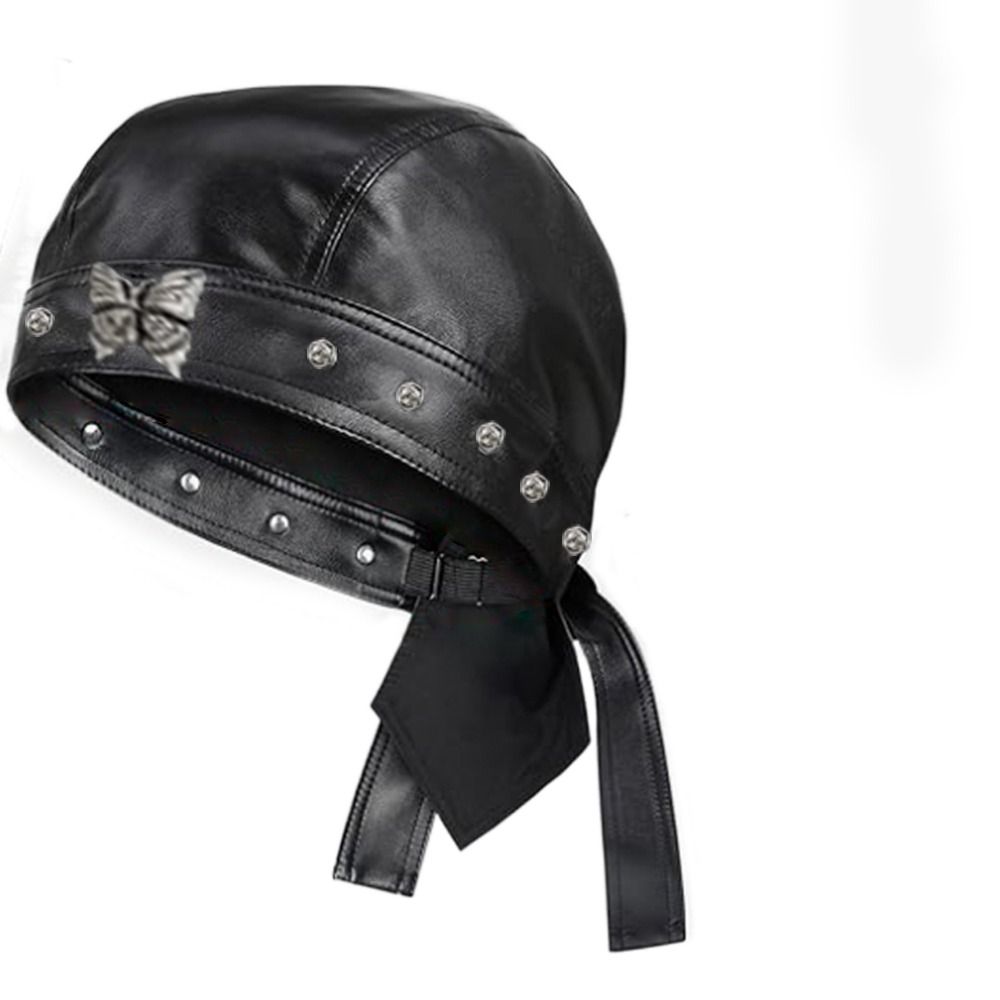 New PU Leather Black Biker Cap - مراجعة Bandana Doo Rag وسعره