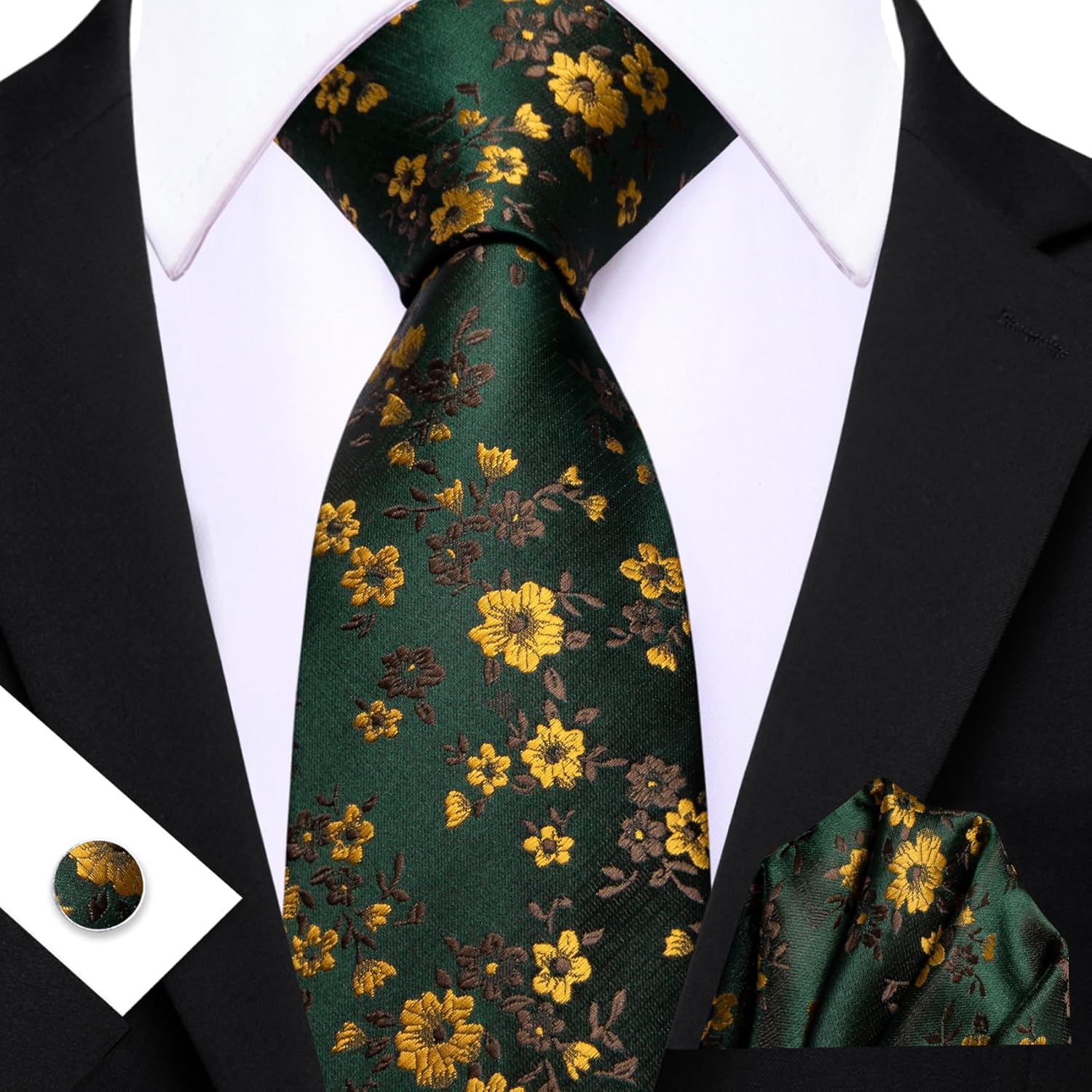 Men's Floral Paisley Silk Tie  - مراجعة Pocket Square Set وسعره